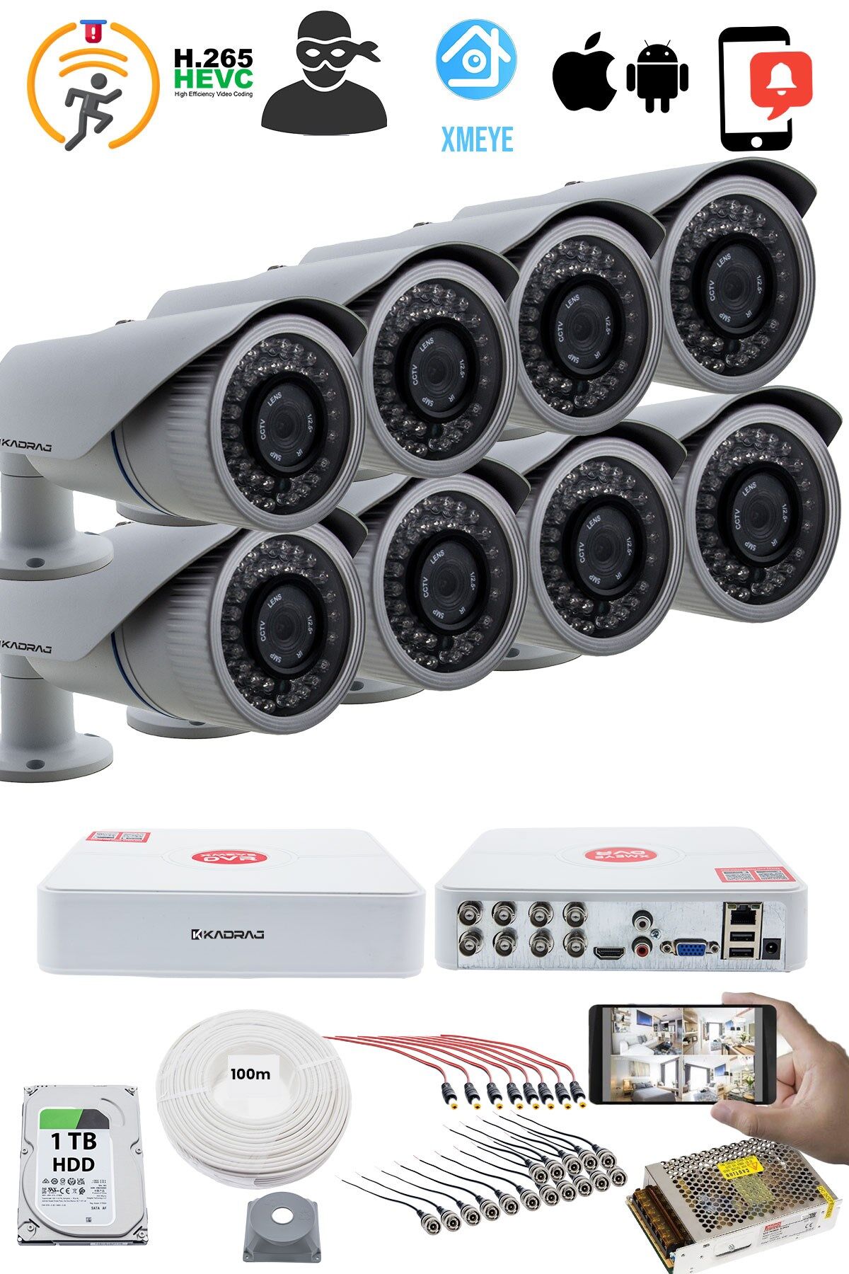 8 KAMERALI GÜVENLİK KAMERASI SETİ - 5MP Sony SecuLensli 1080P AHD, 42 IR LED, Gece Görüş,Metal Kasa