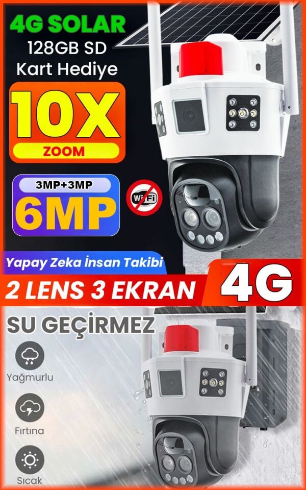 4G SOLAR PANELLİ, 10X ZOOM, 12000MAH. BATARYA, 2 YÖNLÜ KONUŞMA,YAPAY ZEKA İNSAN TAKİBİ,SESLİ ALARM