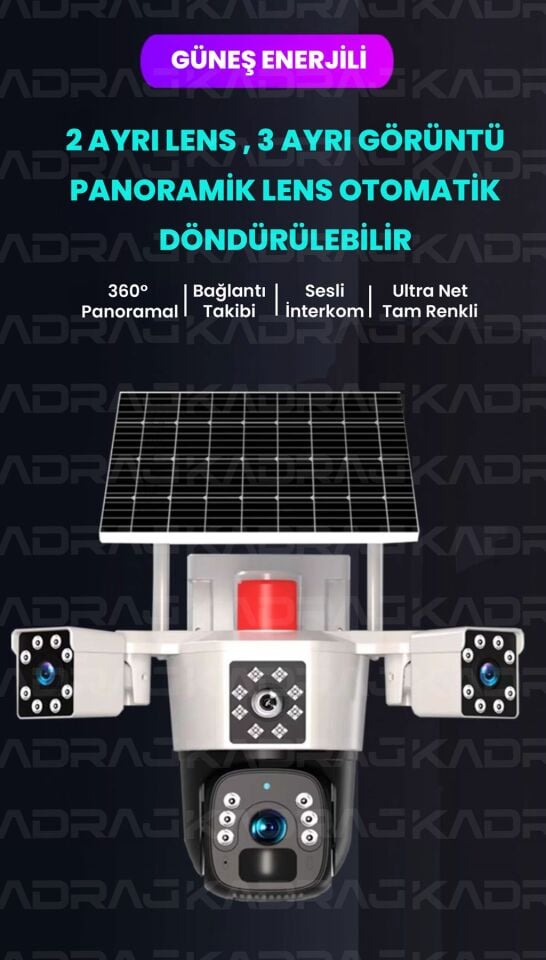 Solar Güvenlik Kamerası | Güneş Panelli |  Çift Lensli | 4G SIM Kart | 10.000mAh | 6MP