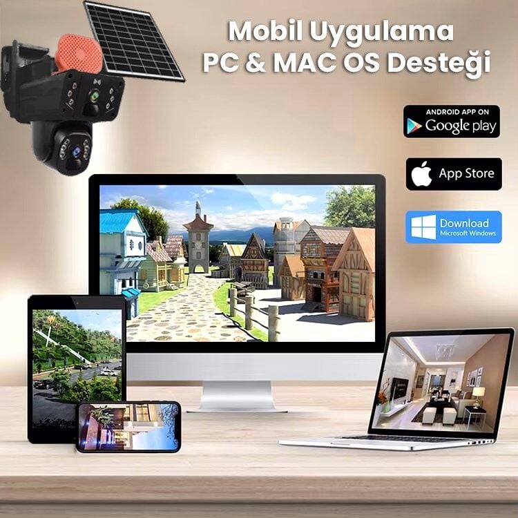 4G, 6MP Çift Lensli PTZ Güvenlik Kamerası – Hareket Algılama  128 GB SD Kart Hediyeli