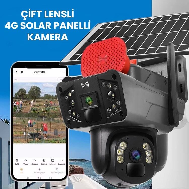 4G, 6MP Çift Lensli PTZ Güvenlik Kamerası – Hareket Algılama  128 GB SD Kart Hediyeli