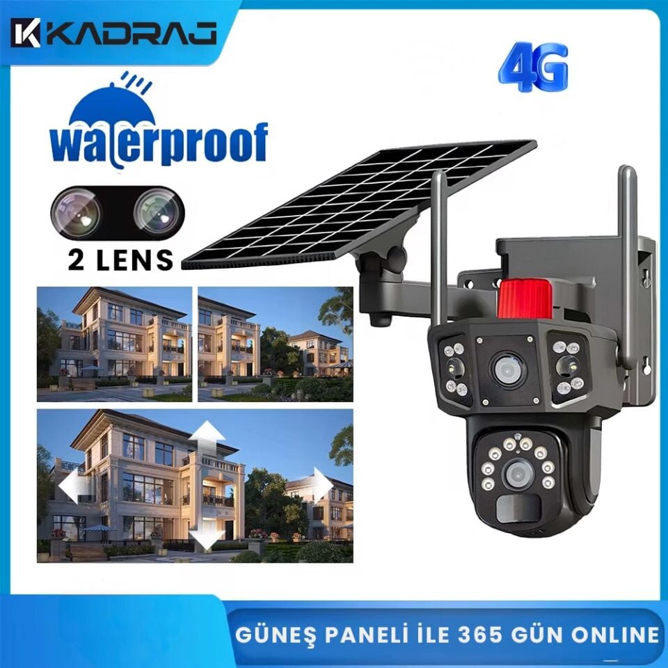 Çift Lens, 10X Zoom, 4G Kamera, Kablosuz 4G Güneş Enerjili Kamera