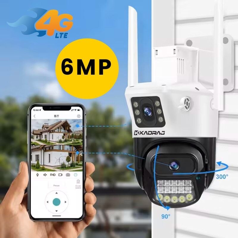 4G, 6MP CCTV 4G PTZ Güvenlik Kamerası - IP66 Su Geçirmez, Renkli IR Gece Görüş, Otomatik İzleme,