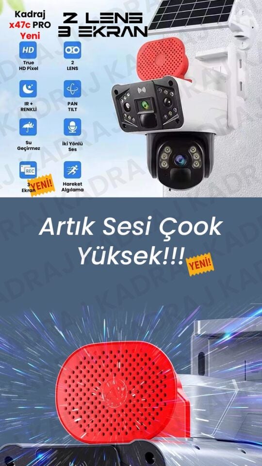 Sim Kartlı Güvenlik Kamerası, Solar Panelli Kamera, 4G  X47C PRO 3  EKRANLI Solar Kamera