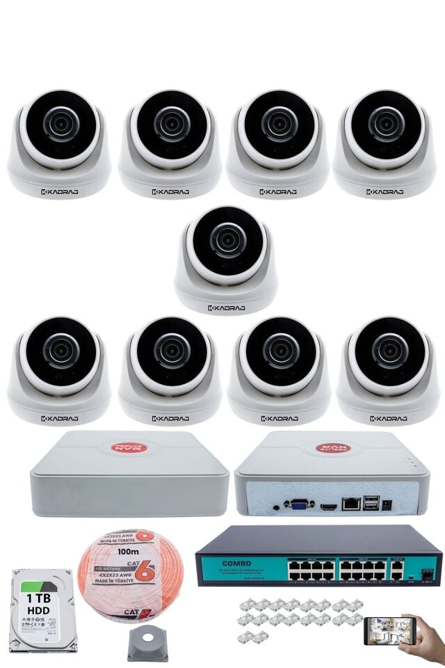 9 Kameralı IP Dome Güvenlik Kamerası Seti | 4MP Ultra HD, 30m Gece Görüş, Ses Alma, Uzaktan İzleme