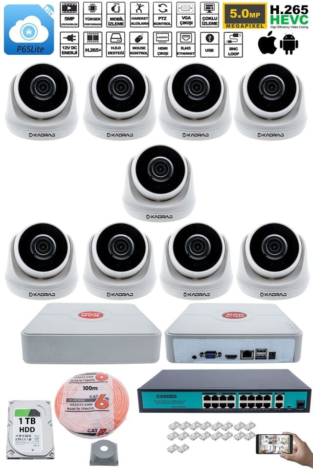 9 Kameralı IP Dome Güvenlik Kamerası Seti | 4MP Ultra HD, 30m Gece Görüş, Ses Alma, Uzaktan İzleme