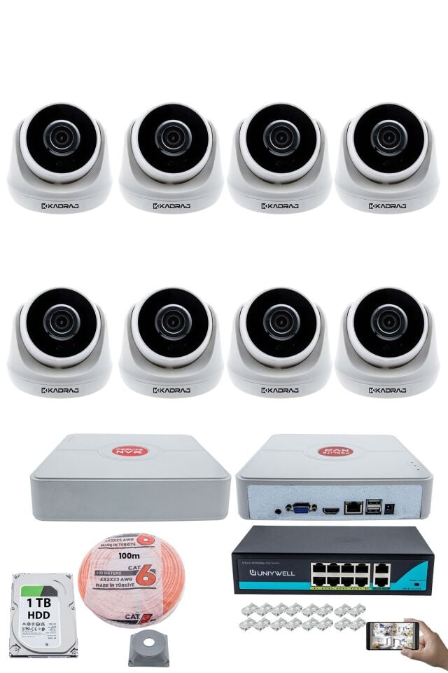 8 Kameralı IP Dome Güvenlik Kamerası Seti | 4MP Ultra HD, 30m Gece Görüş, Ses Alma, Uzaktan İzleme