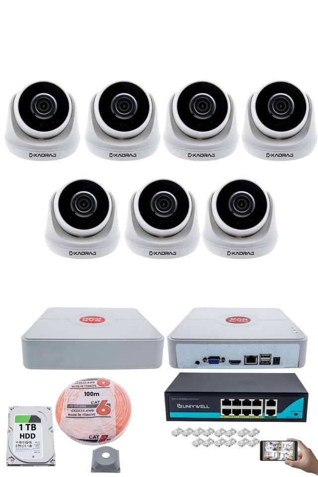 7 Kameralı IP Dome Güvenlik Kamerası Seti | 4MP Ultra HD, 30m Gece Görüş, Ses Alma, Uzaktan İzleme