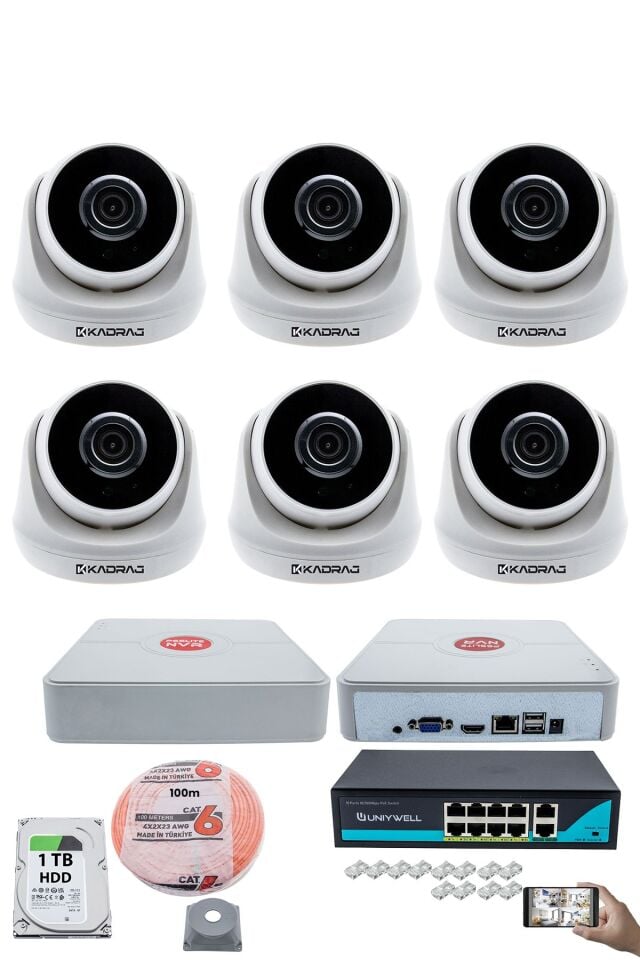 6 Kameralı IP Dome Güvenlik Kamerası Seti | 4MP Ultra HD, 30m Gece Görüş, Ses Alma, Uzaktan İzleme