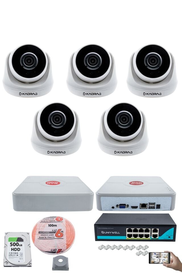 5 Kameralı IP Dome Güvenlik Kamerası Seti | 4MP Ultra HD, 30m Gece Görüş, Ses Alma, Uzaktan İzleme
