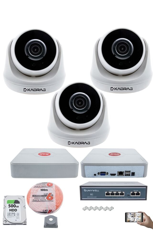 3 Kameralı IP Dome Güvenlik Kamerası Seti | 4MP Ultra HD, 30m Gece Görüş, Ses Alma, Uzaktan İzleme