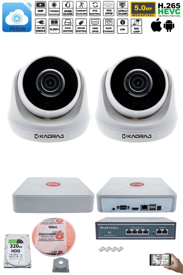 2 Kameralı IP Dome Güvenlik Kamerası Seti | 4MP Ultra HD, 30m Gece Görüş, Ses Alma, Uzaktan İzleme