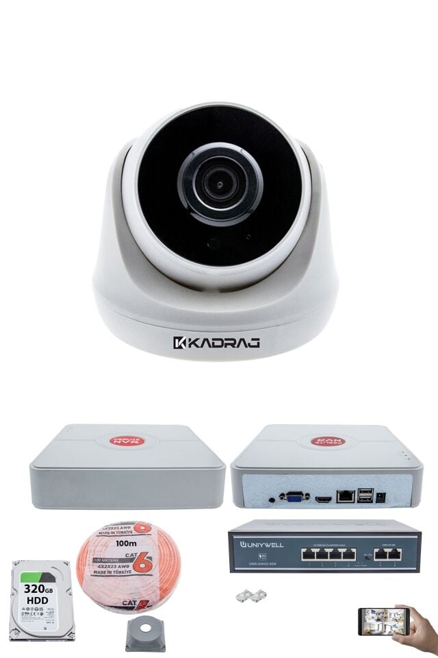 1 Kameralı IP Dome Güvenlik Kamerası Seti | 4MP Ultra HD, 30m Gece Görüş, Ses Alma, Uzaktan İzleme