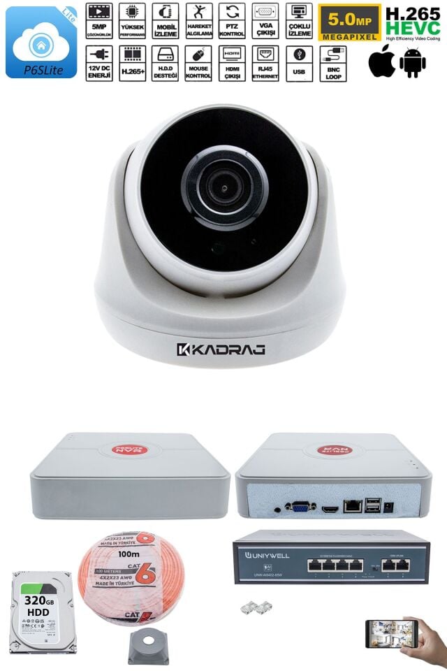 1 Kameralı IP Dome Güvenlik Kamerası Seti | 4MP Ultra HD, 30m Gece Görüş, Ses Alma, Uzaktan İzleme