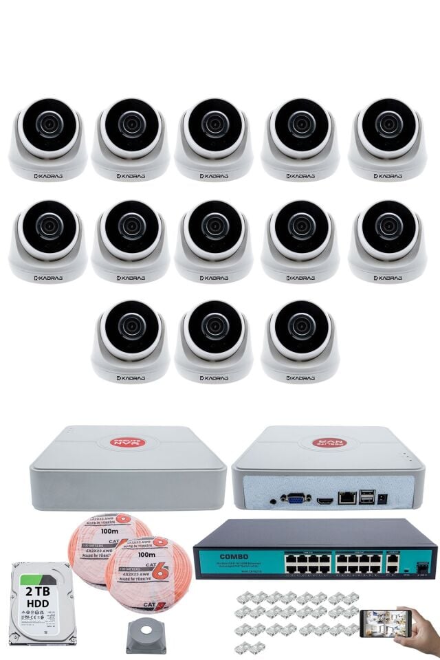 13 Kameralı IP Dome Güvenlik Kamerası Seti | 4MP Ultra HD, 30m Gece Görüş, Ses Alma, 2TB H.D.D