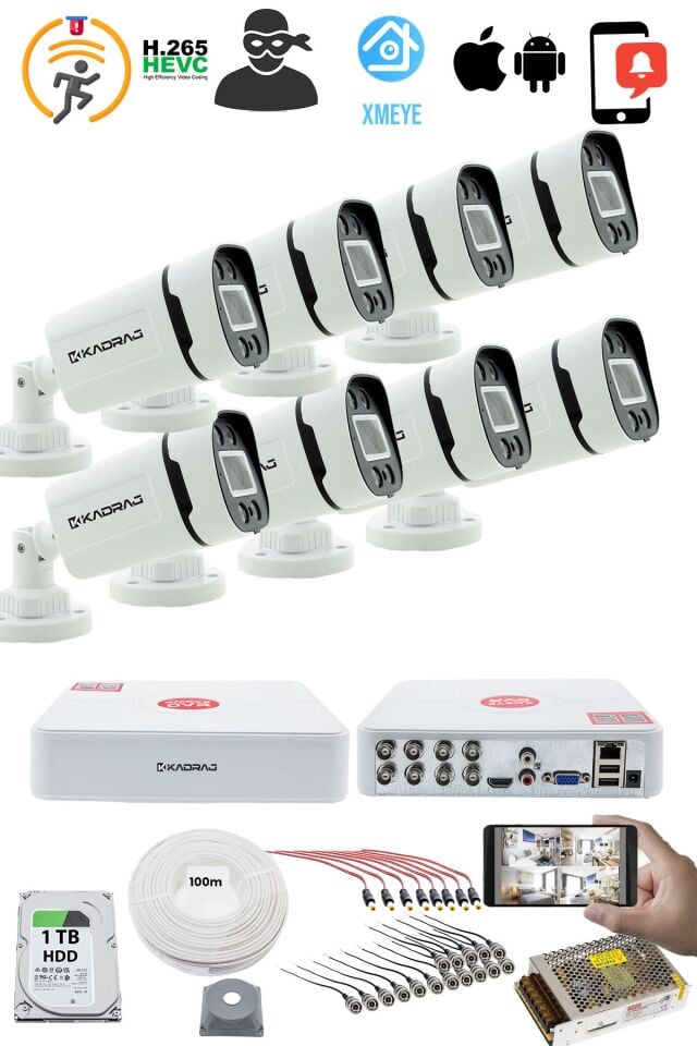 8'li Kamera Seti - 5MP Sony SecuLensli 1080P, 4 Warm LED, Gece Renkli, AHD Güvenlik Kamerası Seti