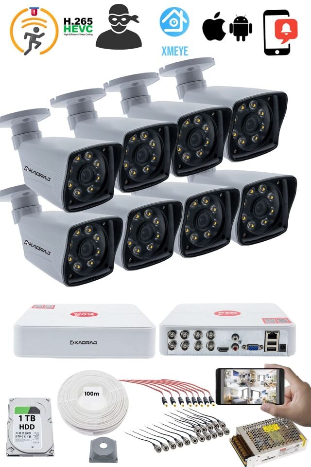 8 KAMERALI GÜVENLİK KAMERASI SETİ - 5MP Sony SecuLensli 1080P Full HD AHD, 8 Ultra Warm LED,