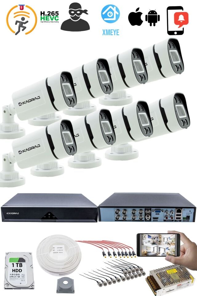 8'li Kamera Seti - 5MP Sony SecuLensli 1080P, 4 Warm LED, Gece Renkli, AHD Güvenlik Kamerası Seti