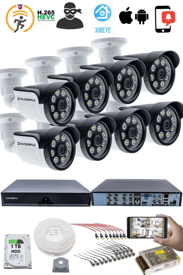 8 KAMERALI GÜVENLİK KAMERASI SETİ - 5MP Sony SecuLensli 1080P AHD, 8 Warm LED,  1TB Disk