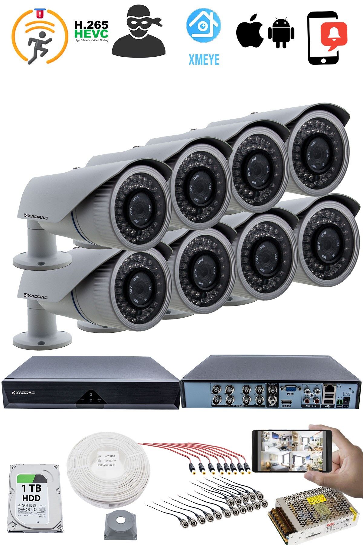 8 KAMERALI GÜVENLİK KAMERASI SETİ - 5MP Sony SecuLensli 1080P AHD, 42 IR LED, Gece Görüş,Metal Kasa