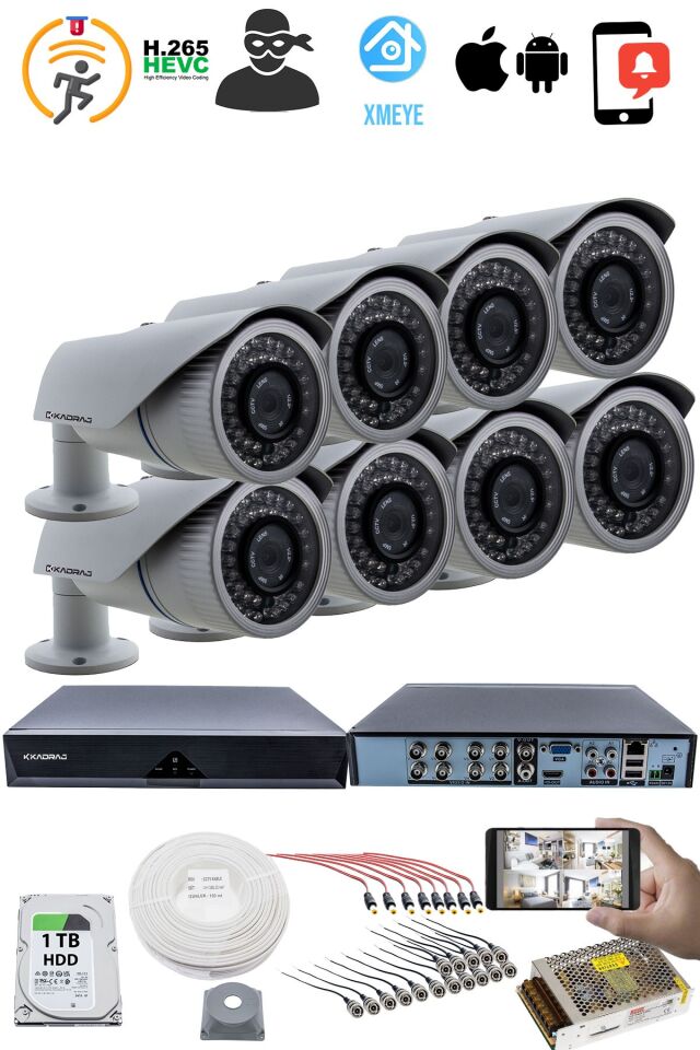 8 KAMERALI GÜVENLİK KAMERASI SETİ - 5MP Sony SecuLensli 1080P AHD, 42 IR LED, Gece Görüş,Metal Kasa