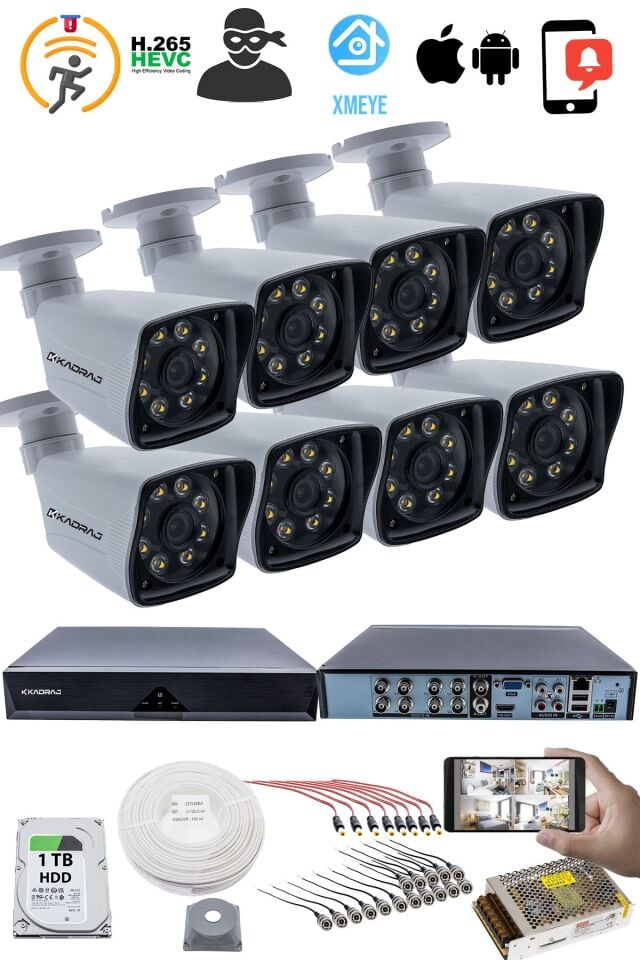 8 KAMERALI GÜVENLİK KAMERASI SETİ - 5MP Sony SecuLensli 1080P Full HD AHD, 8 Ultra Warm LED,