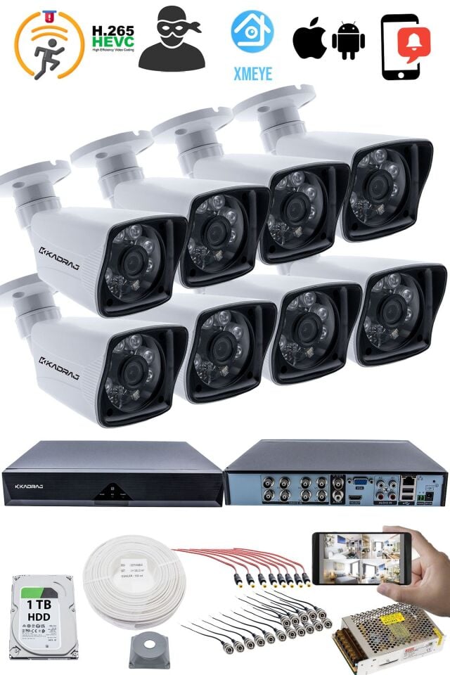 8 KAMERALI GÜVENLİK KAMERASI SETİ - 5MP Sony SecuLensli 1080P Full HD AHD,Gece Görüşlü, Plastik Kasa