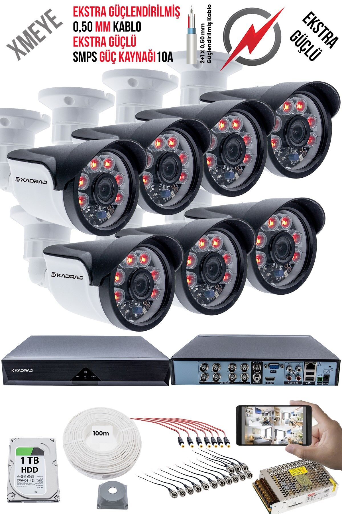 7 Kameralı Güvenlik Kamera Seti - Ekstra Uzun Mesafeli Güçlü, 5MP Sony Lens, 1TB  H.D.D