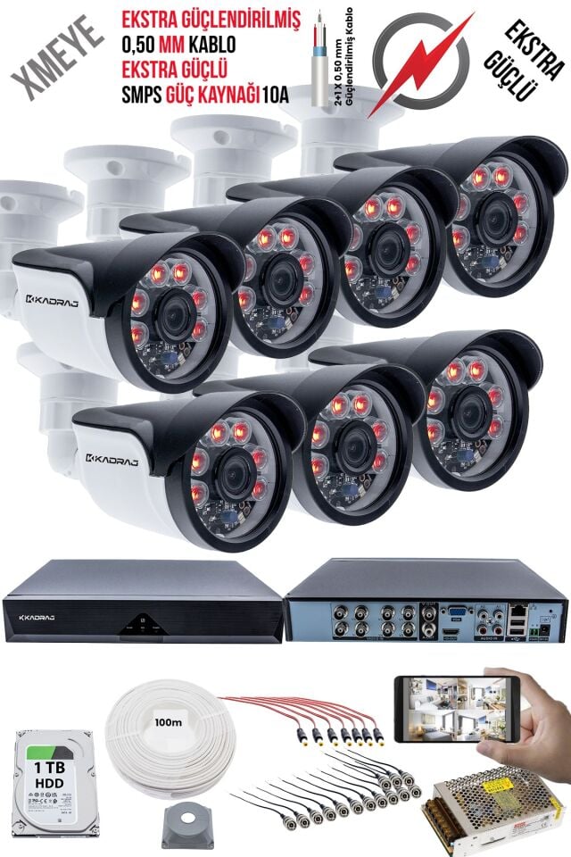 7 Kameralı Güvenlik Kamera Seti - Ekstra Uzun Mesafeli Güçlü, 5MP Sony Lens, 1TB  H.D.D