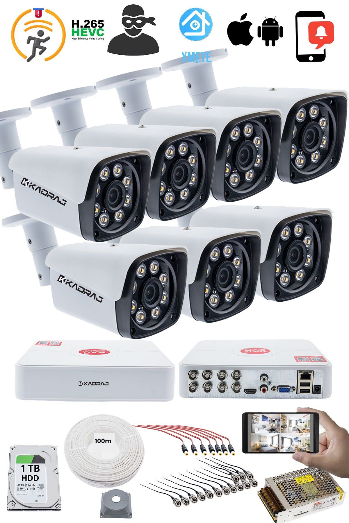 7'LI GÜVENLİK KAMERASI SETİ - 5MP Sony SecuLensli 1080P Full HD AHD, 8 Ultra Warm LED, Gece Renkli