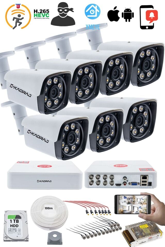 7'LI GÜVENLİK KAMERASI SETİ - 5MP Sony SecuLensli 1080P Full HD AHD, 8 Ultra Warm LED, Gece Renkli