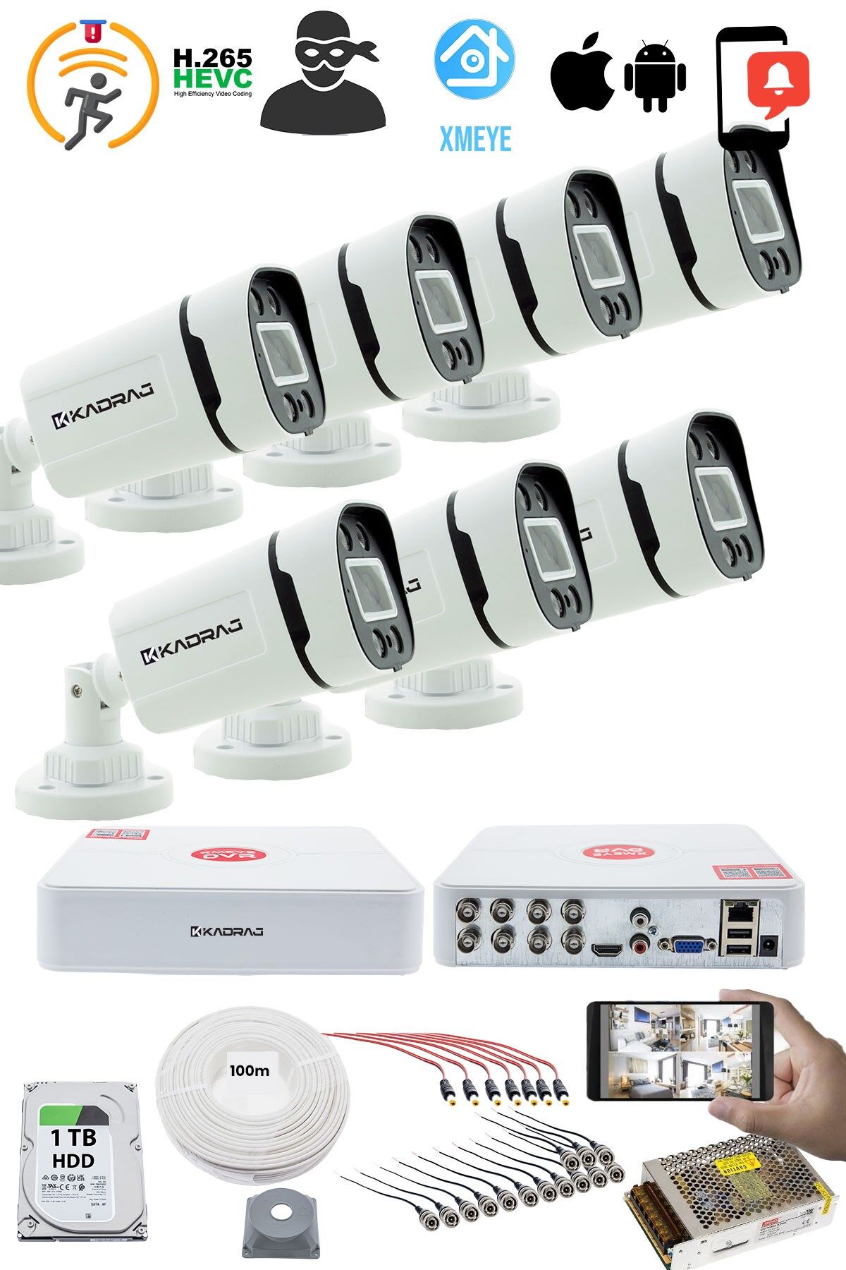 7'LI KAMERA SETİ - 5MP Sony SecuLensli 1080P, 4 Warm LED,Gece Renkli, AHD Güvenlik Kamerası Seti