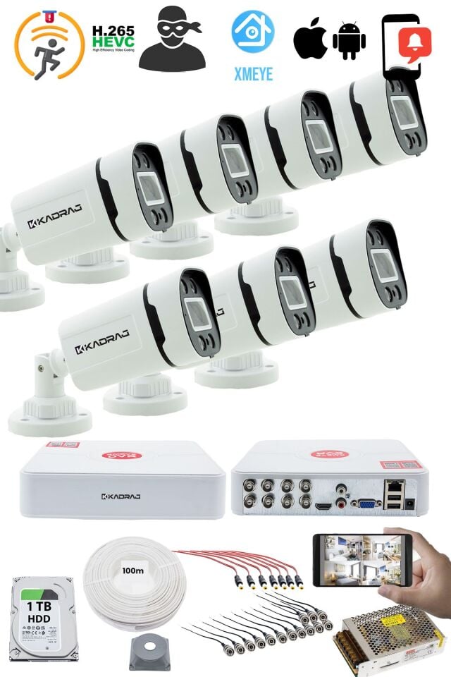 7'LI KAMERA SETİ - 5MP Sony SecuLensli 1080P, 4 Warm LED,Gece Renkli, AHD Güvenlik Kamerası Seti