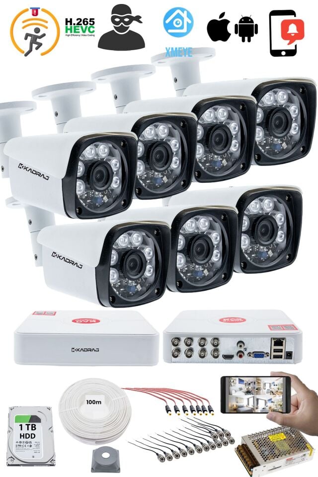 7'LI KAMERA SETİ - 5MP Sony SecuLensli 1080P Full HD, 6 Atom LED, AHD Güvenlik Kamerası Seti