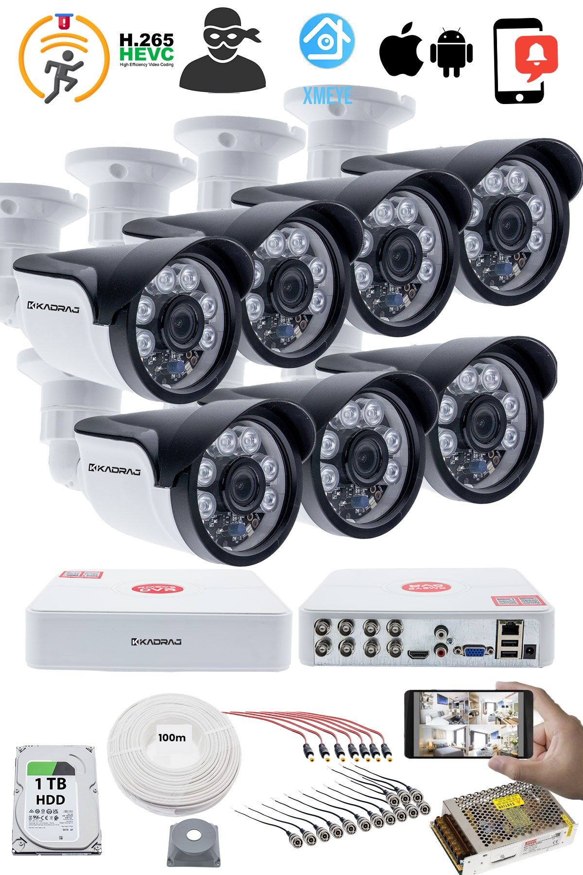 7'LI KAMERA SETİ - 5MP Sony SecuLensli 1080p, 6 Atom LED, Full HD AHD Güvenlik Kamerası Seti