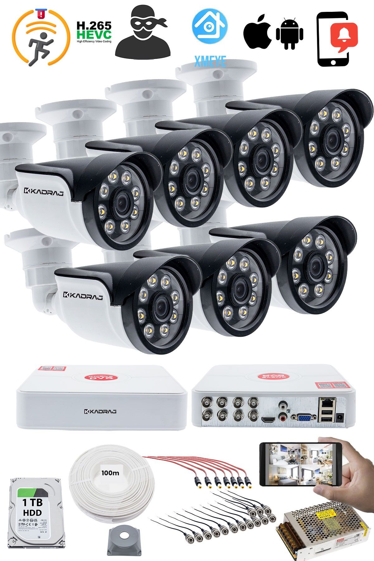 7'LI GÜVENLİK KAMERASI SETİ - 5MP Sony SecuLensli 1080p AHD, 8 Warm LED, Gece Renkli Görüş, 1TB Disk