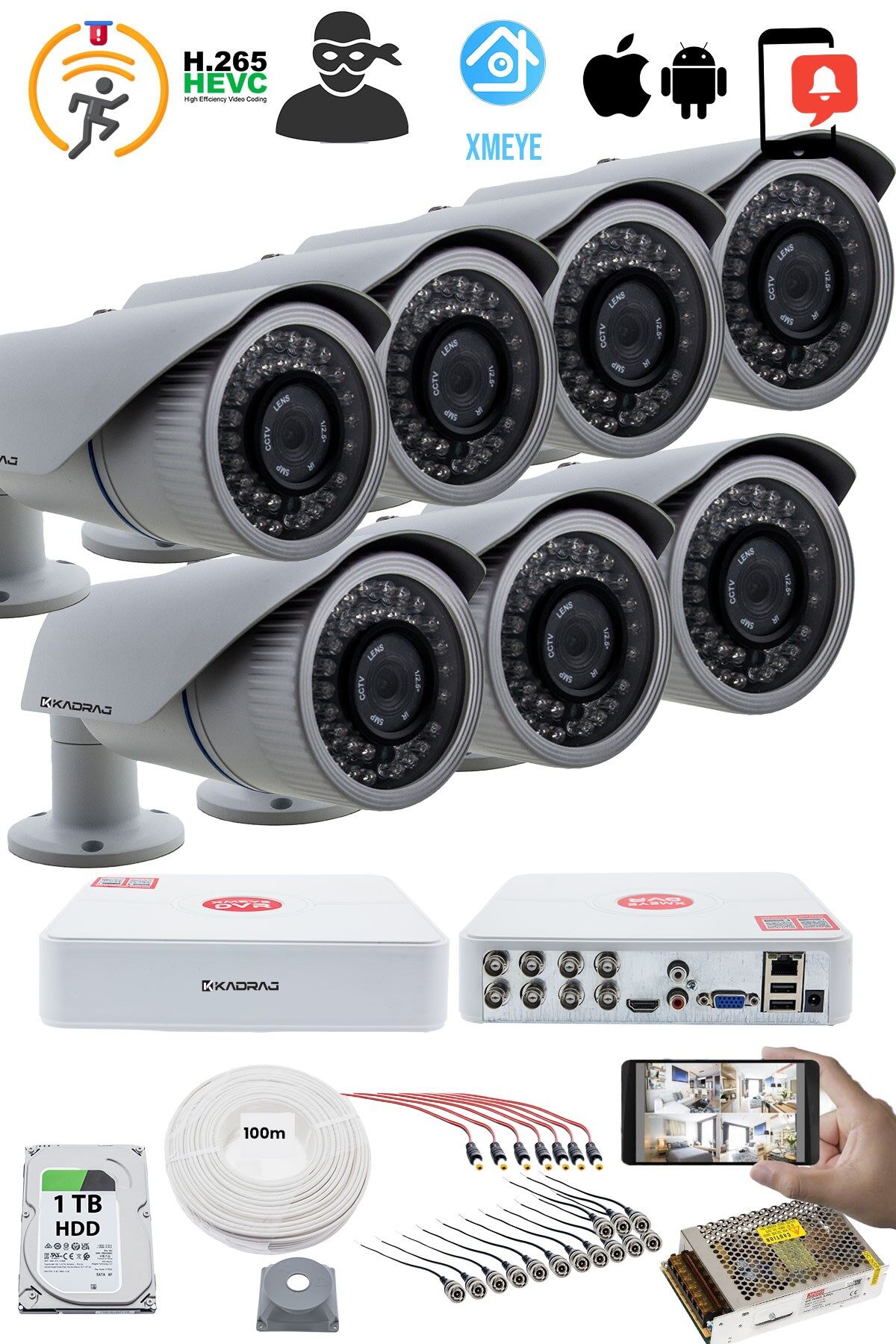 7'LI GÜVENLİK KAMERASI SETİ - 5MP Sony SecuLensli 1080p AHD, 42 IR LED,Gece Görüş, V1