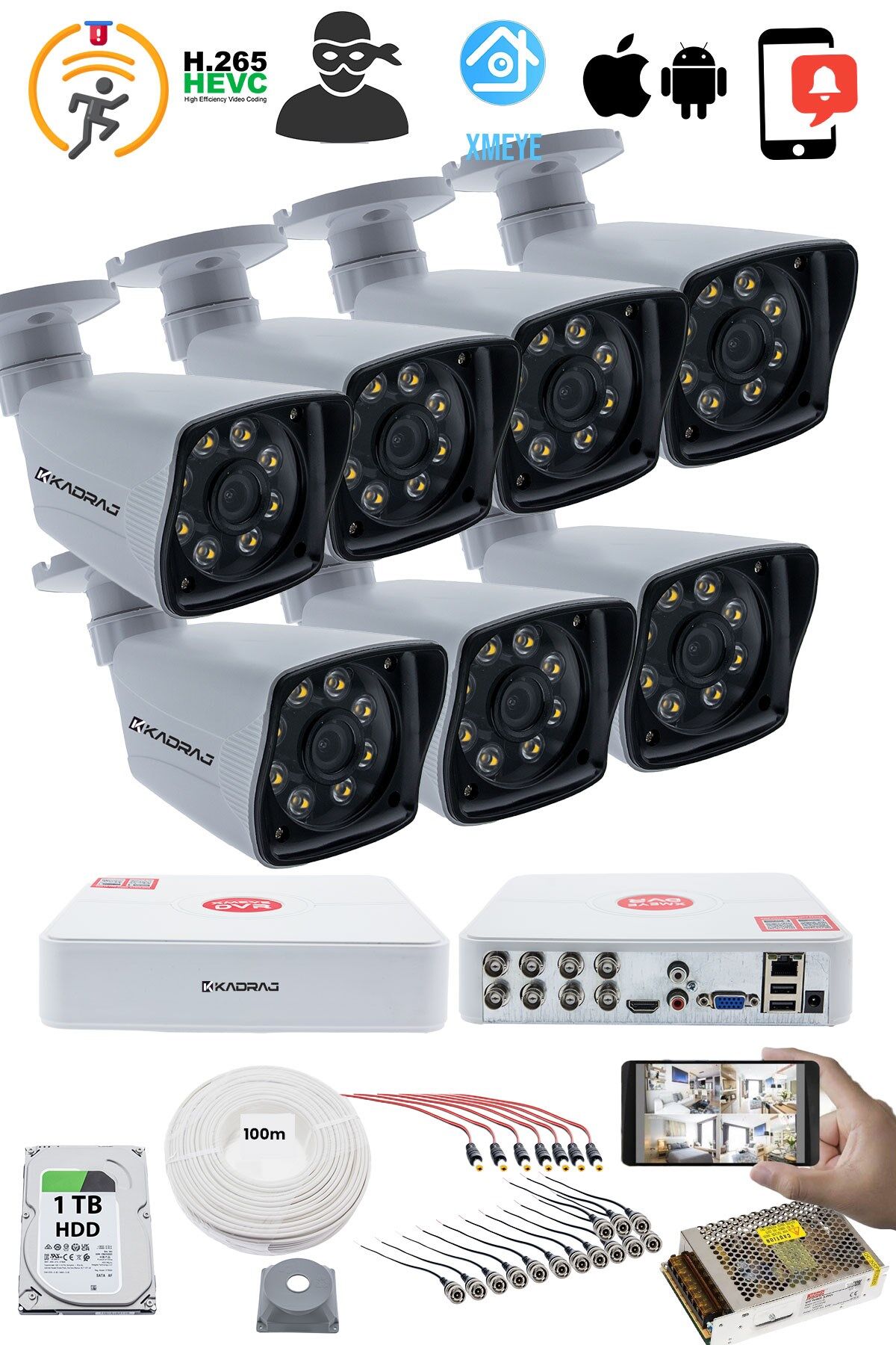 7'LI GÜVENLİK KAMERASI SETİ - 5MP Sony SecuLensli 1080p Full HD AHD, 8 Ultra Warm LED, Gece Renkli