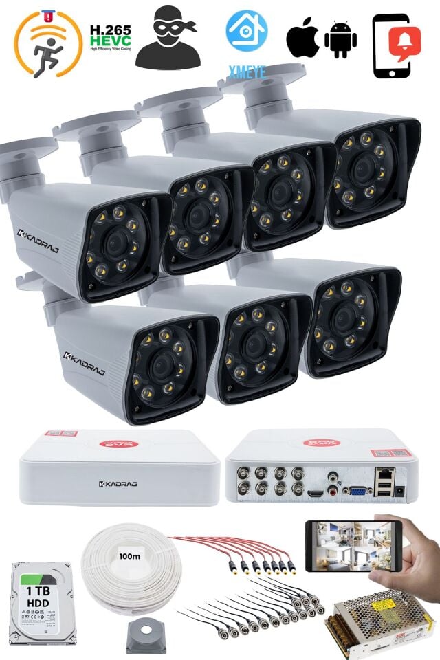 7'LI GÜVENLİK KAMERASI SETİ - 5MP Sony SecuLensli 1080p Full HD AHD, 8 Ultra Warm LED, Gece Renkli