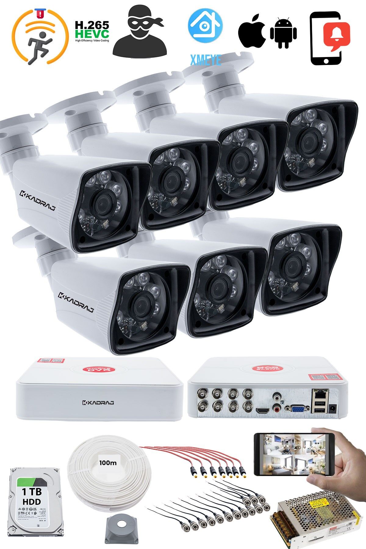 7 KAMERALI GÜVENLİK KAMERASI SETİ - 5MP Sony SecuLensli 1080P Full HD AHD, 6 Atom LED, Gece Görüşlü