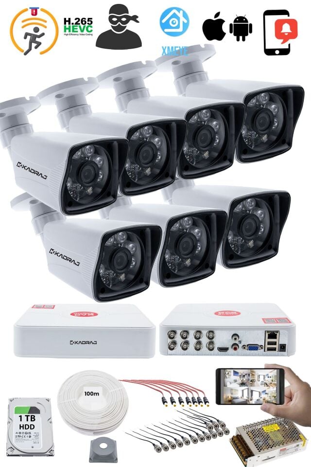 7 KAMERALI GÜVENLİK KAMERASI SETİ - 5MP Sony SecuLensli 1080P Full HD AHD, 6 Atom LED, Gece Görüşlü