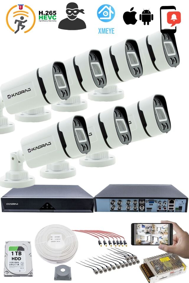 7'LI KAMERA SETİ - 5MP Sony SecuLensli 1080P, 4 Warm LED,Gece Renkli, AHD Güvenlik Kamerası Set