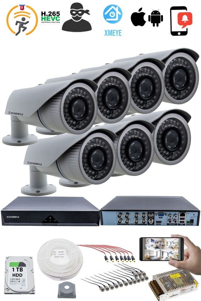 7'LI GÜVENLİK KAMERASI SETİ - 5MP Sony SecuLensli 1080p AHD, 42 IR LED,Gece Görüş, Metal Kasa
