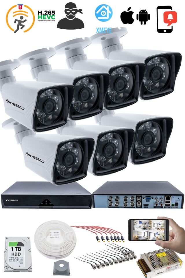 7 KAMERALI GÜVENLİK KAMERASI SETİ - 5MP Sony SecuLensli 1080P Full HD AHD, 6 Atom LED, Gece Görüşlü