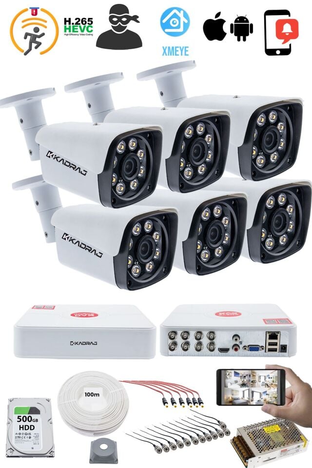 6 KAMERALI GÜVENLİK KAMERASI SETİ - 5MP Sony SecuLensli 1080P  AHD, 8 Ultra Warm LED ,Gece Renkli