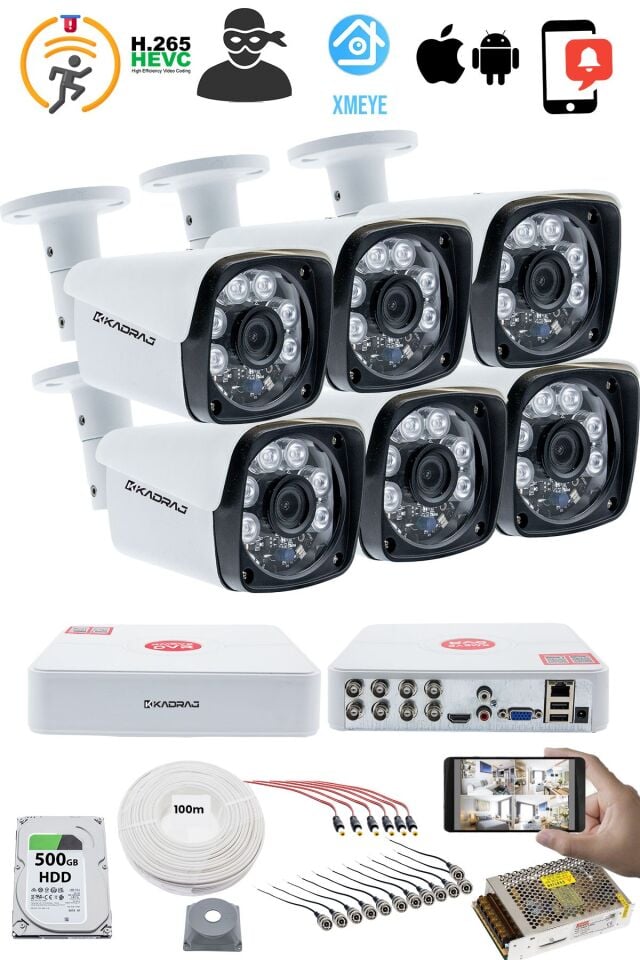 6 Kameralı Set 5MP Sony SecuLensli 1080P Full HD, 6 Atom LED, AHD Güvenlik Kamerası Seti