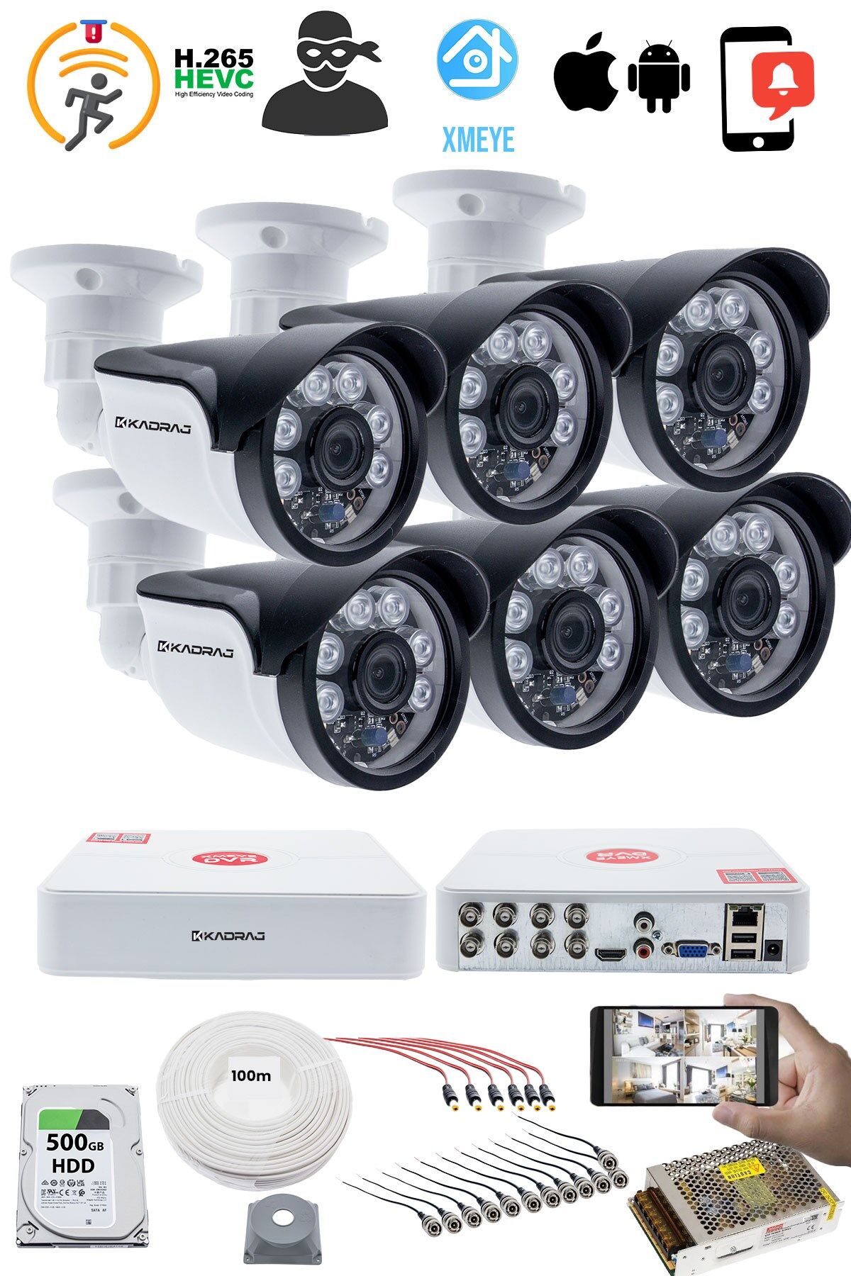 6'lı Kamera Seti 5MP Sony SecuLensli 1080p, 6 Atom LED, Full HD AHD Güvenlik Kamerası Seti