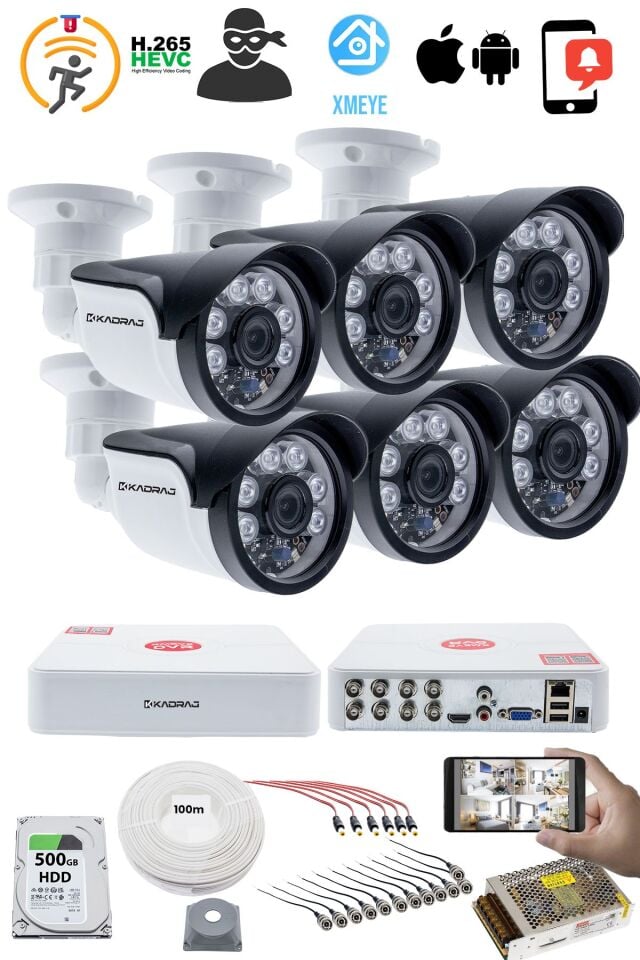 6'lı Kamera Seti 5MP Sony SecuLensli 1080p, 6 Atom LED, Full HD AHD Güvenlik Kamerası Seti