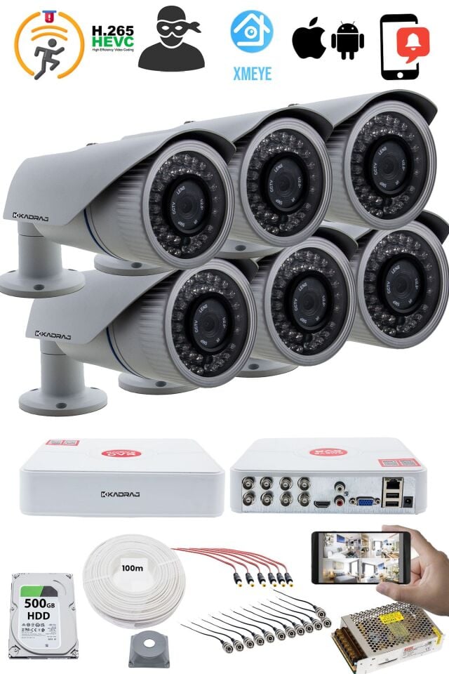 6'LI KAMERALI GÜVENLİK KAMERASI SETİ - 5MP Sony SecuLensli 1080p AHD, 42 IR LED,Gece Görüşlü, V1