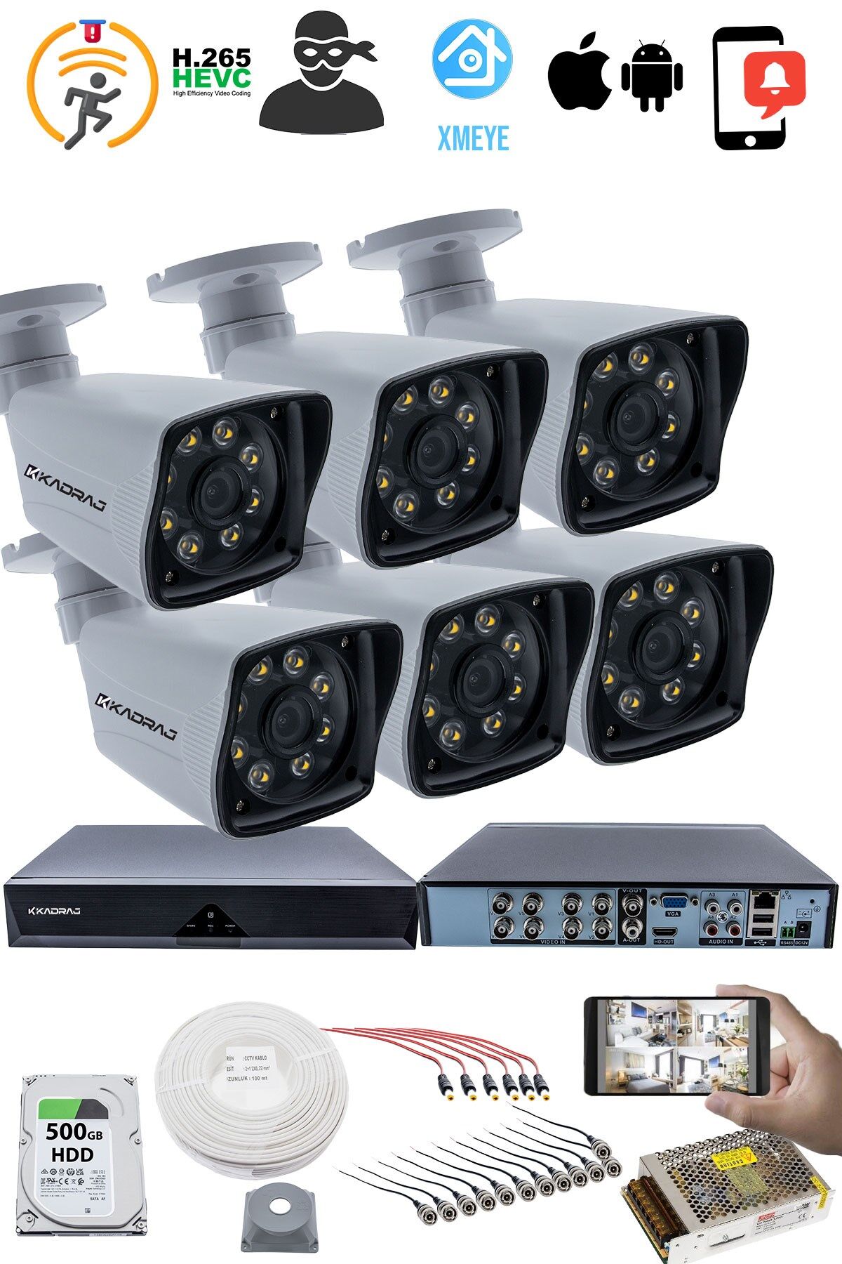 6'LI GÜVENLİK KAMERASI SETİ - 5MP Sony SecuLensli 1080p Full HD AHD, 8 Ultra Warm LED